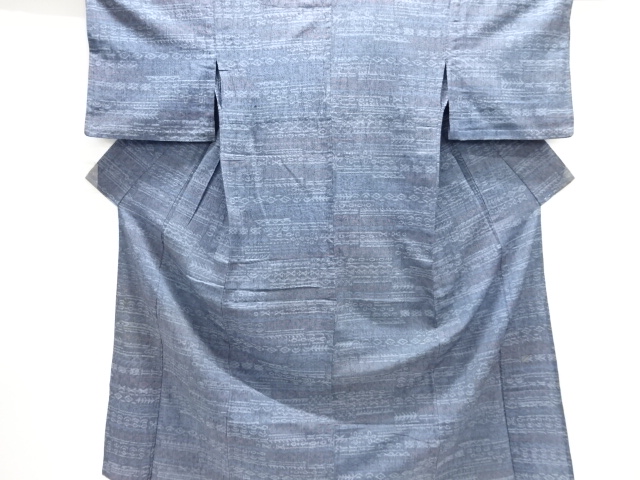 JAPANESE KIMONO / ANTIQUE HITOE KIMONO / SILK / MAWATA OJIYA TSUMUGI / WOVEN ABSTRACT FLOWER